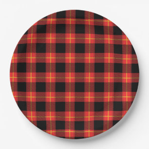 Flannel Red Buffalo Plaid Pattern Fall Autumn Art Paper Plate