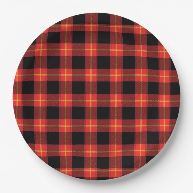 Flannel Red Buffalo Plaid Pattern Fall Autumn Art Paper Plate (Front)