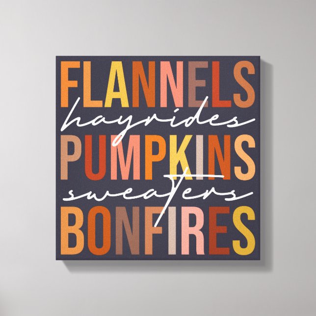 Flannel Sweaters Pumpkins Fall Favourites Word Art Canvas Print (Front)