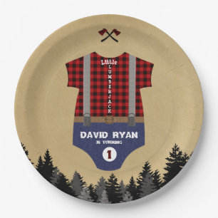 Flannel Up Baby Suit Lumberjack First Birthday Paper Plate