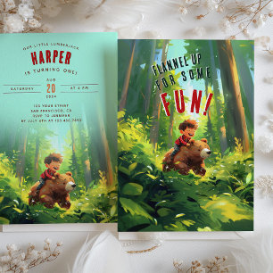 Flannel up - Lumberjack First Birthday Party Invitation