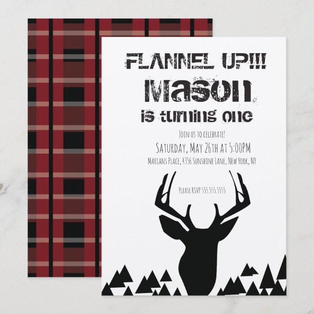 Flannel Up Plaid Christmas Deer Birthday Party Invitation (Front/Back)