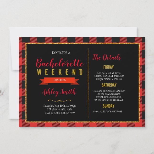 Flannels fur and fizz bachelorette invitation (Front)