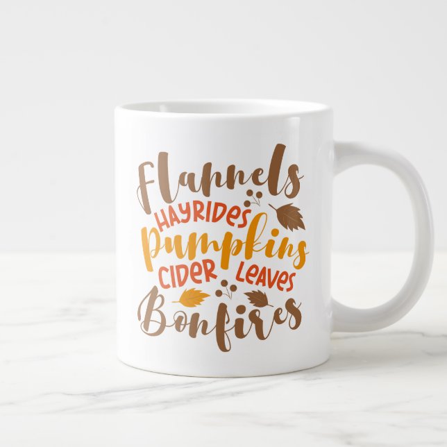 Flannels Hay Rides Pumpkins Cider Leaves Bonfires Large Coffee Mug (Right)