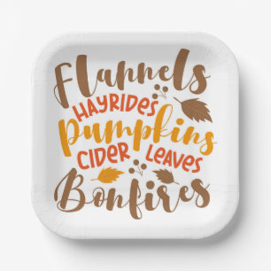 Flannels Hay Rides Pumpkins Cider Leaves Bonfires Paper Plate