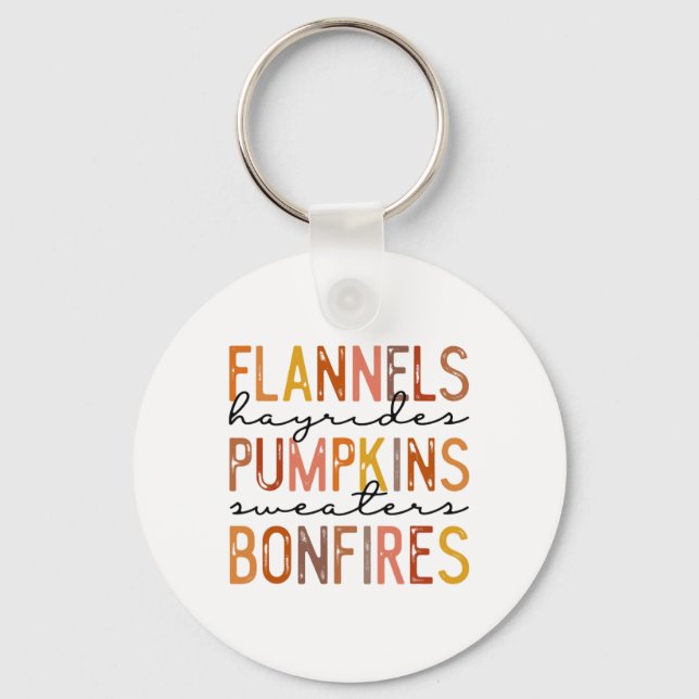 Flannels Hayriders Bonfires Pumpkins Leopard Fall  Key Ring (Front)