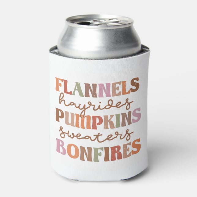 Flannels Pumpkins Bonfires Can Cooler (Can Front)