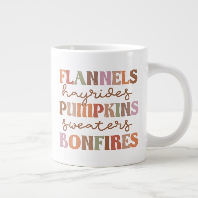 Flannels Pumpkins Bonfires Large Coffee Mug (Right)