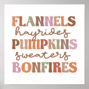 Flannels Pumpkins Bonfires Poster