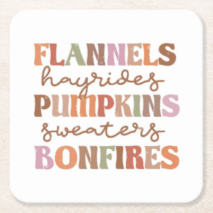 Flannels Pumpkins Bonfires Square Paper Coaster