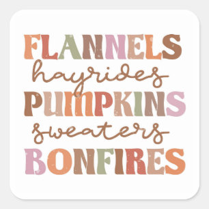 Flannels Pumpkins Bonfires Square Sticker