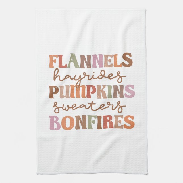 Flannels Pumpkins Bonfires Tea Towel (Vertical)