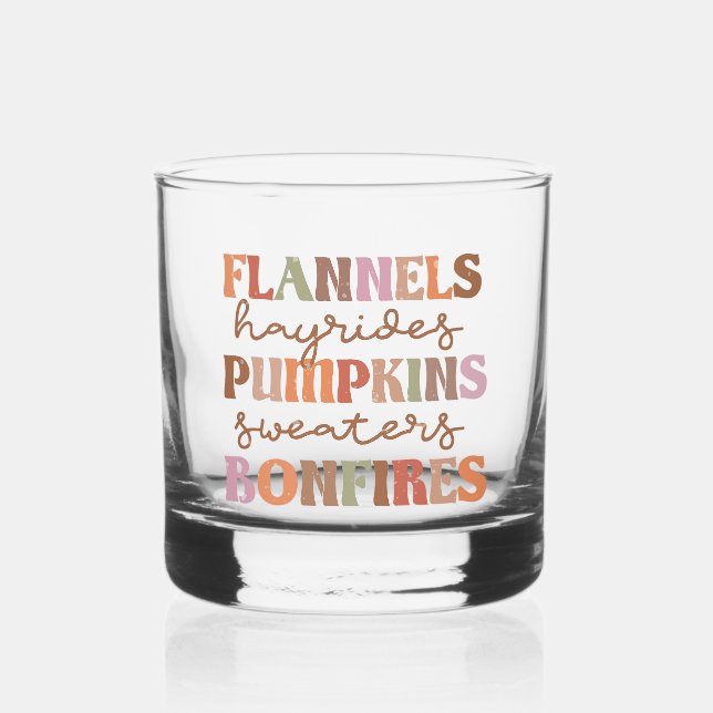 Flannels Pumpkins Bonfires Whiskey Glass (Front)