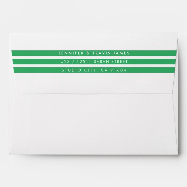 FLAP RETURN ADDRESS modern minimal stripe green Envelope (Back (Top Flap))