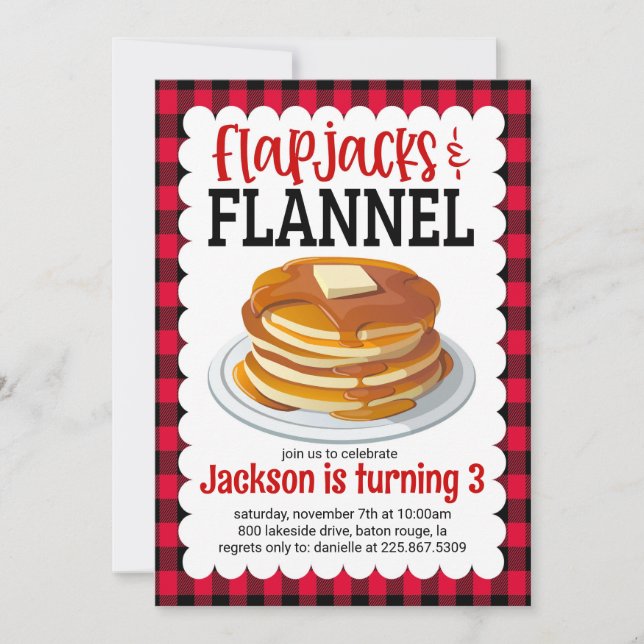 Flapjacks and Flannel Pancake Birthday Invite (Front)
