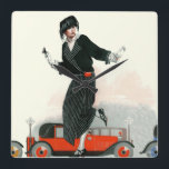 Flapper and Roadster Square Wall Clock<br><div class="desc">Artist:Coles Phillips | Flapper in front of roadster</div>