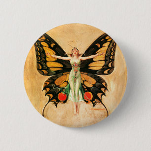 Flapper Butterfly Flying Woman Illustration 6 Cm Round Badge