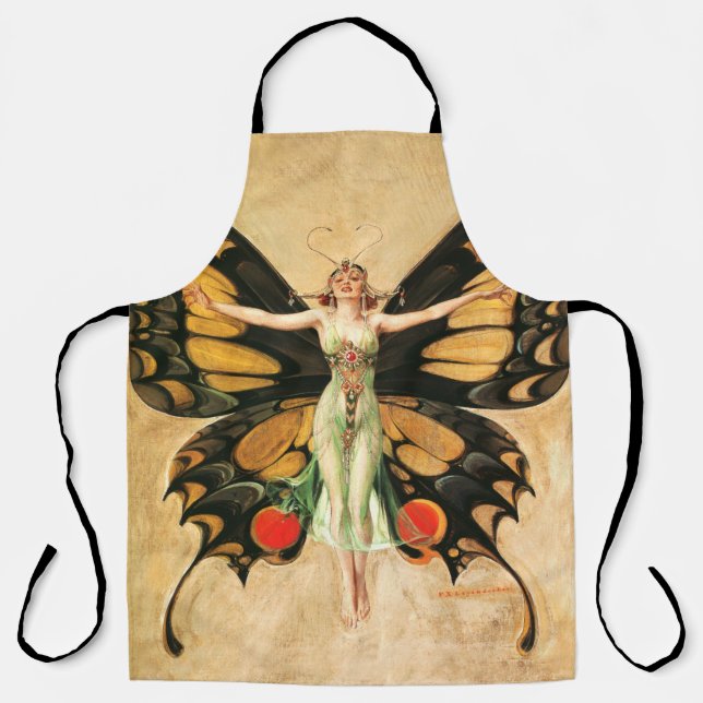 Flapper Butterfly Flying Woman Illustration Apron (Front)