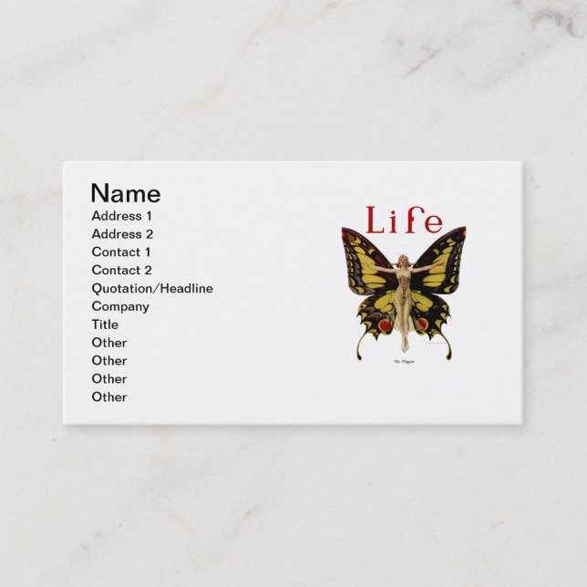Flapper Butterfly Flying Woman Illustration Business Card (Front)