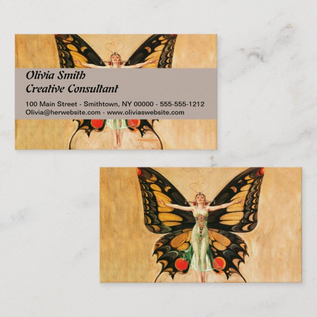 Flapper Butterfly Flying Woman Illustration Business Card (Front/Back)