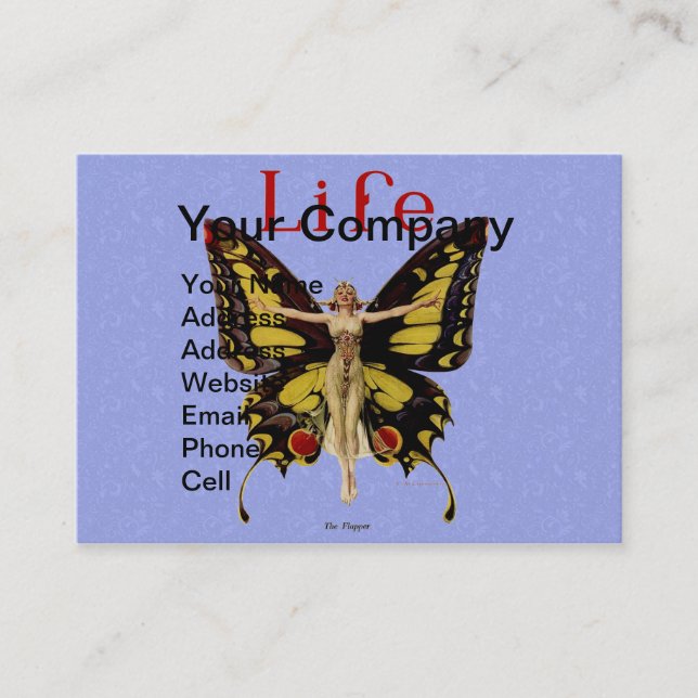 Flapper Butterfly Flying Woman Illustration Business Card (Front)