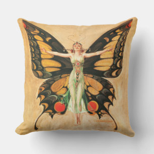 Flapper Butterfly Flying Woman Illustration Cushion
