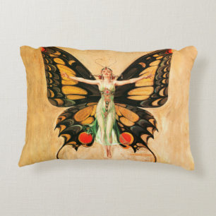 Flapper Butterfly Flying Woman Illustration Decorative Cushion