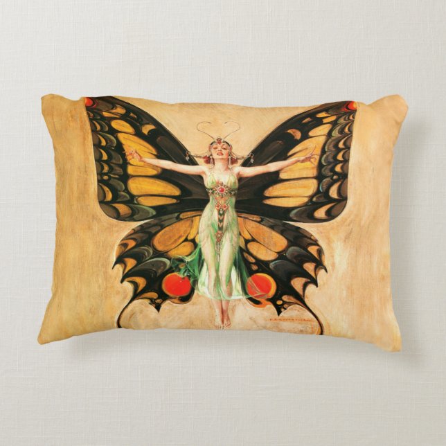 Flapper Butterfly Flying Woman Illustration Decorative Cushion (Back)