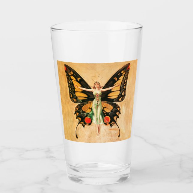 Flapper Butterfly Flying Woman Illustration Glass (Front)