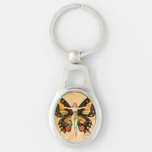 Flapper Butterfly Flying Woman Illustration Key Ring