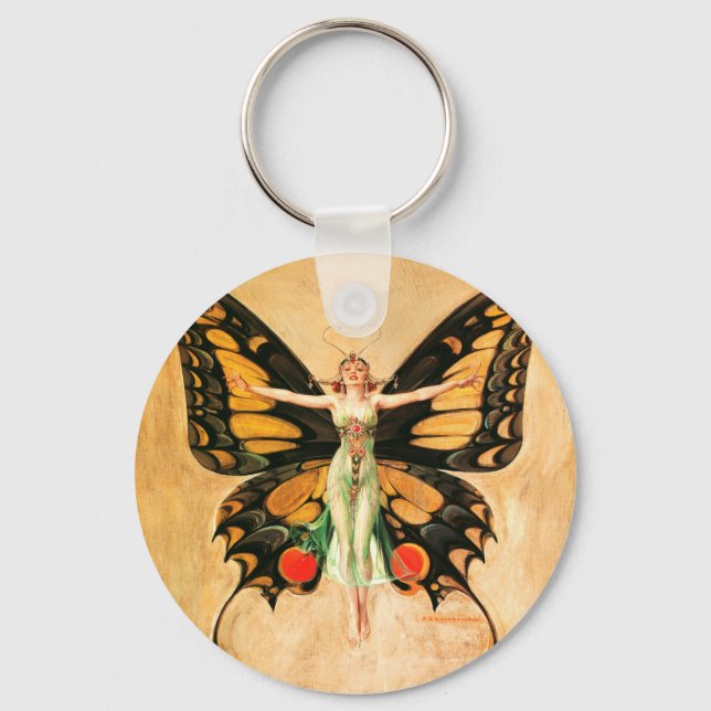 Flapper Butterfly Flying Woman Illustration Key Ring (Front)