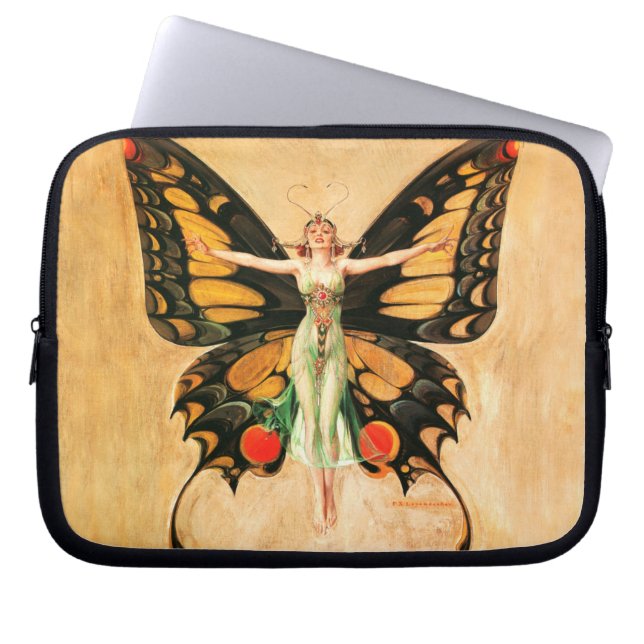 Flapper Butterfly Flying Woman Illustration Laptop Sleeve (Front)