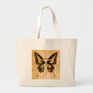 Flapper Butterfly Flying Woman Illustration Large Tote Bag