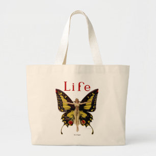 Flapper Butterfly Flying Woman Illustration Large Tote Bag