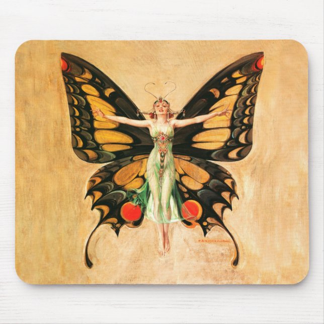 Flapper Butterfly Flying Woman Illustration Mouse Mat (Front)
