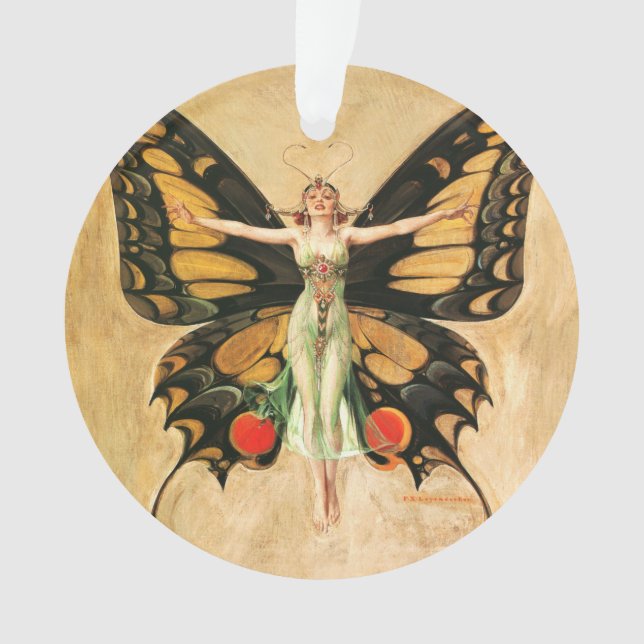 Flapper Butterfly Flying Woman Illustration Ornament (Front)