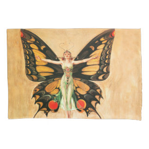 Flapper Butterfly Flying Woman Illustration Pillowcase
