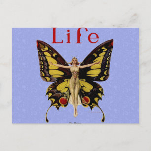 Flapper Butterfly Flying Woman Illustration Postcard