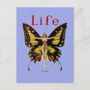 Flapper Butterfly Flying Woman Illustration Postcard
