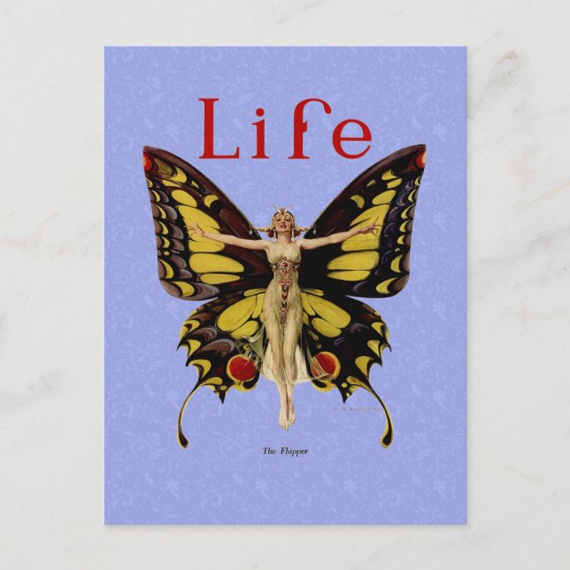 Flapper Butterfly Flying Woman Illustration Postcard (Front)