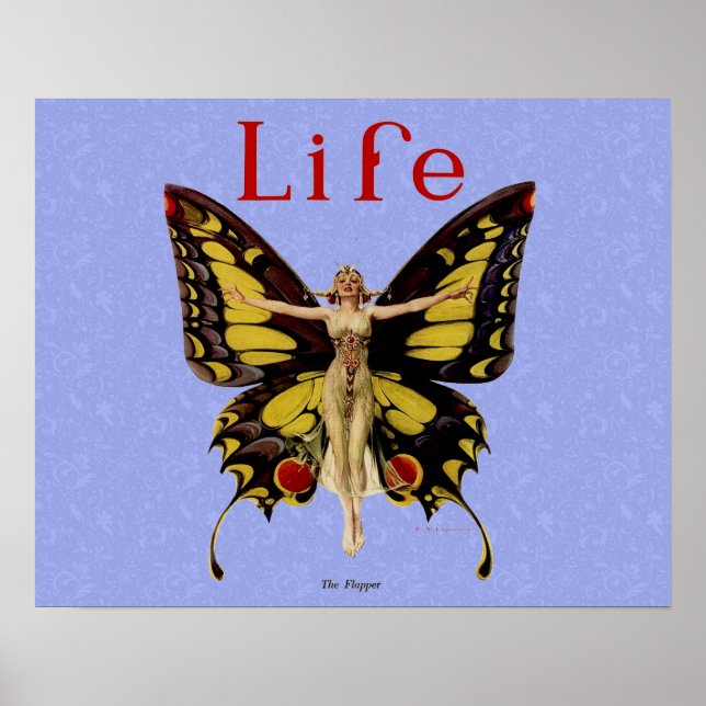 Flapper Butterfly Flying Woman Illustration Poster (Front)