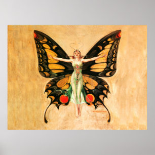 Flapper Butterfly Flying Woman Illustration Poster