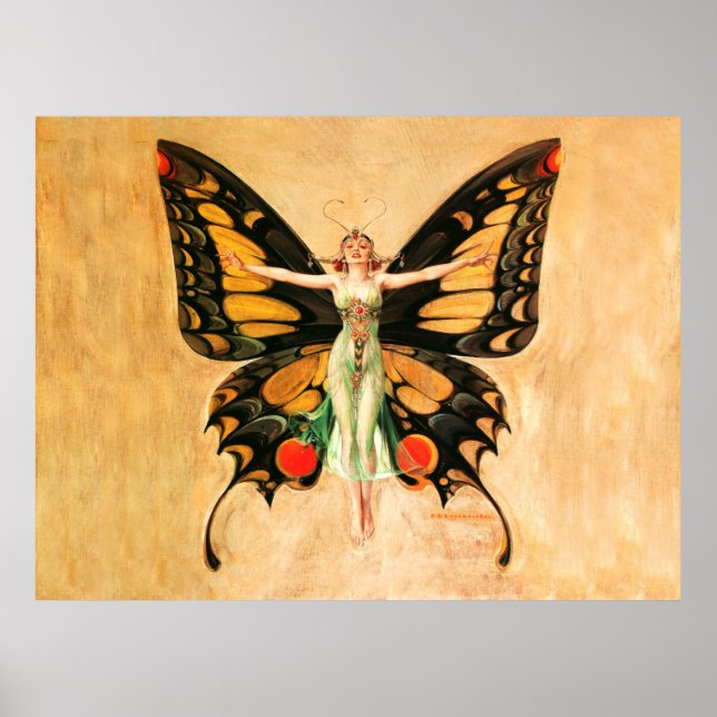 Flapper Butterfly Flying Woman Illustration Poster (Front)