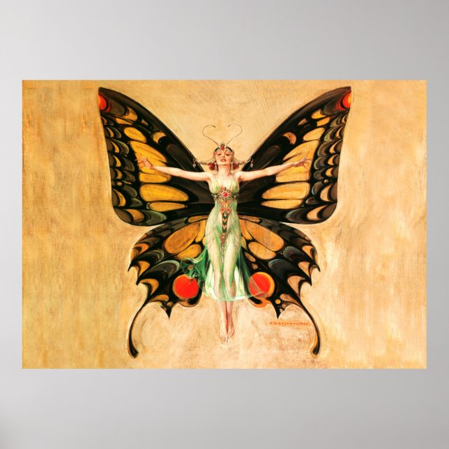 Flapper Butterfly Flying Woman Illustration Poster (Front)