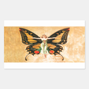 Flapper Butterfly Flying Woman Illustration Rectangular Sticker