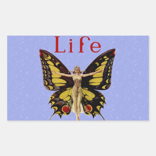 Flapper Butterfly Flying Woman Illustration Rectangular Sticker (Front)
