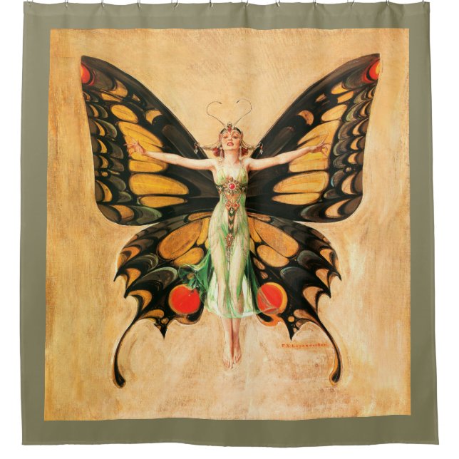 Flapper Butterfly Flying Woman Illustration Shower Curtain (Front)