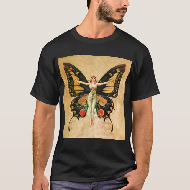 Flapper Butterfly Flying Woman Illustration T-Shirt (Front)