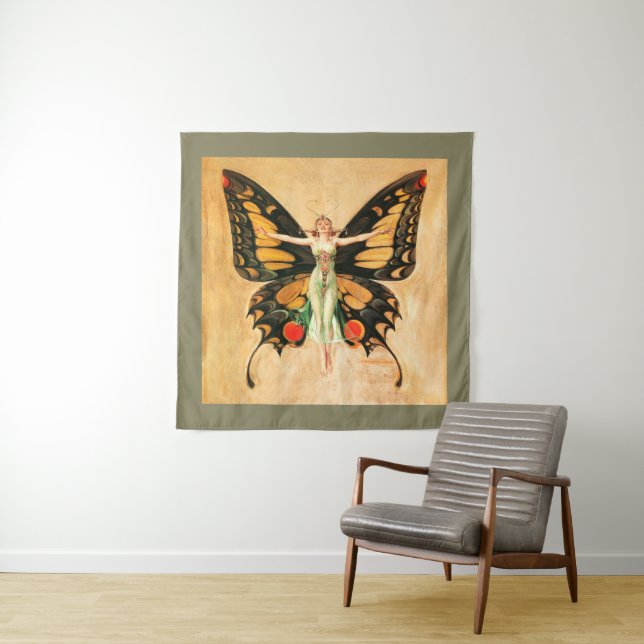 Flapper Butterfly Flying Woman Illustration Tapestry (In Situ)