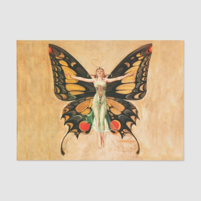 Flapper Butterfly Flying Woman Illustration Tissue Paper (Front)